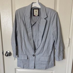 Elevenses Jacket Womens Light Blue Linen Crop 3/4 Sleeves Button